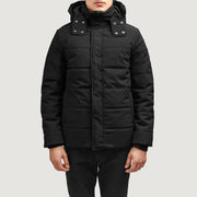 
Exton 经典黑 Hooded Down Puffer 真皮夹克 男士 经典黑色头层牛皮 - 正面版型与定制立体剪裁轮廓 | 官方商城选购