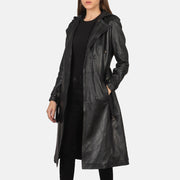 
Fixon Hooded 经典黑 真皮风衣大衣 女士 in Black Sheepskin Leather - 正面版型与定制立体剪裁轮廓 | 官方商城选购