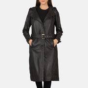 
Fixon Hooded 复古棕 真皮风衣大衣 女士 in Brown Sheepskin Leather - 正面版型与定制立体剪裁轮廓 | 官方商城选购