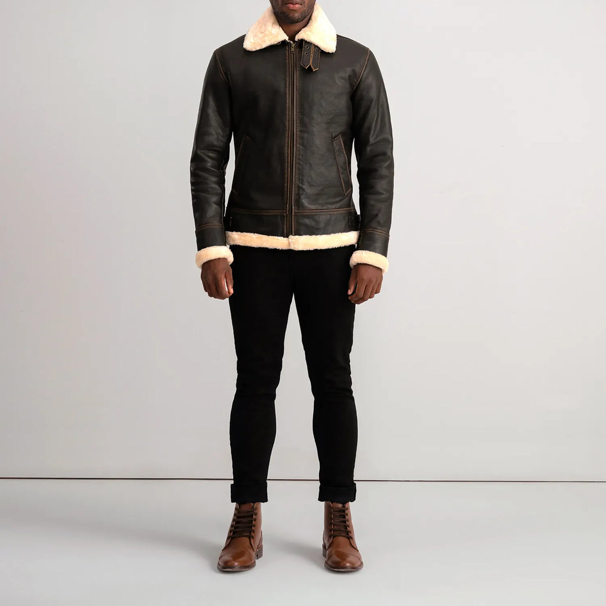 Francis B-3 黑色 真皮飞行员夹克 男士 – alternate product view 3