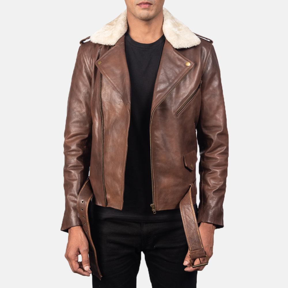 
手工下摆与精工缝制细节 Furton Black Leather Biker Jacket