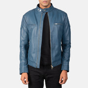 
Gatsby Quilted Blue Leather Biker Jacket in Blue Sheepskin Leather - 正面版型与定制立体剪裁轮廓 | 官方商城选购