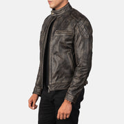 Distressed Brown Goatskin Leather Biker Jacket - Back View Showing Tailored Shoulder Fit &amp; Clean Hemline