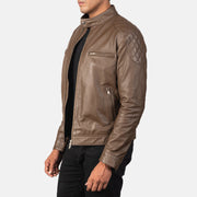 
Dark Brown Sheepskin Leather Biker Jacket - 展现肩线贴合与利落下摆的背部视角