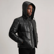 
Tan Brown Sheepskin Leather Hooded Jacket - 展现肩线贴合与利落下摆的背部视角
