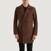 Men's Half Life 棕色 真皮大衣 男士 in Distressed Brown Cowhide Leather - Front Profile View &amp; Tailored Silhouette | Buy Online