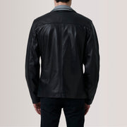 
细节特写 of Band Collar with Snap Button & Zipper with placket Hardware on Henrik Grey Suede Cafe Racer For Men