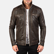 
手工下摆与精工缝制细节 Hudson Black Leather Biker Jacket