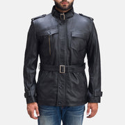 Hunter 黑色 真皮夹克 男士 in Black Sheepskin Leather - Front Profile View &amp; Tailored Silhouette | Buy Online