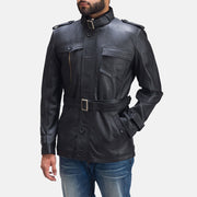 Hunter 黑色 真皮夹克 男士 - Lateral Side Profile View Showing Sleeve Cut &amp; Athletic Taper Fit