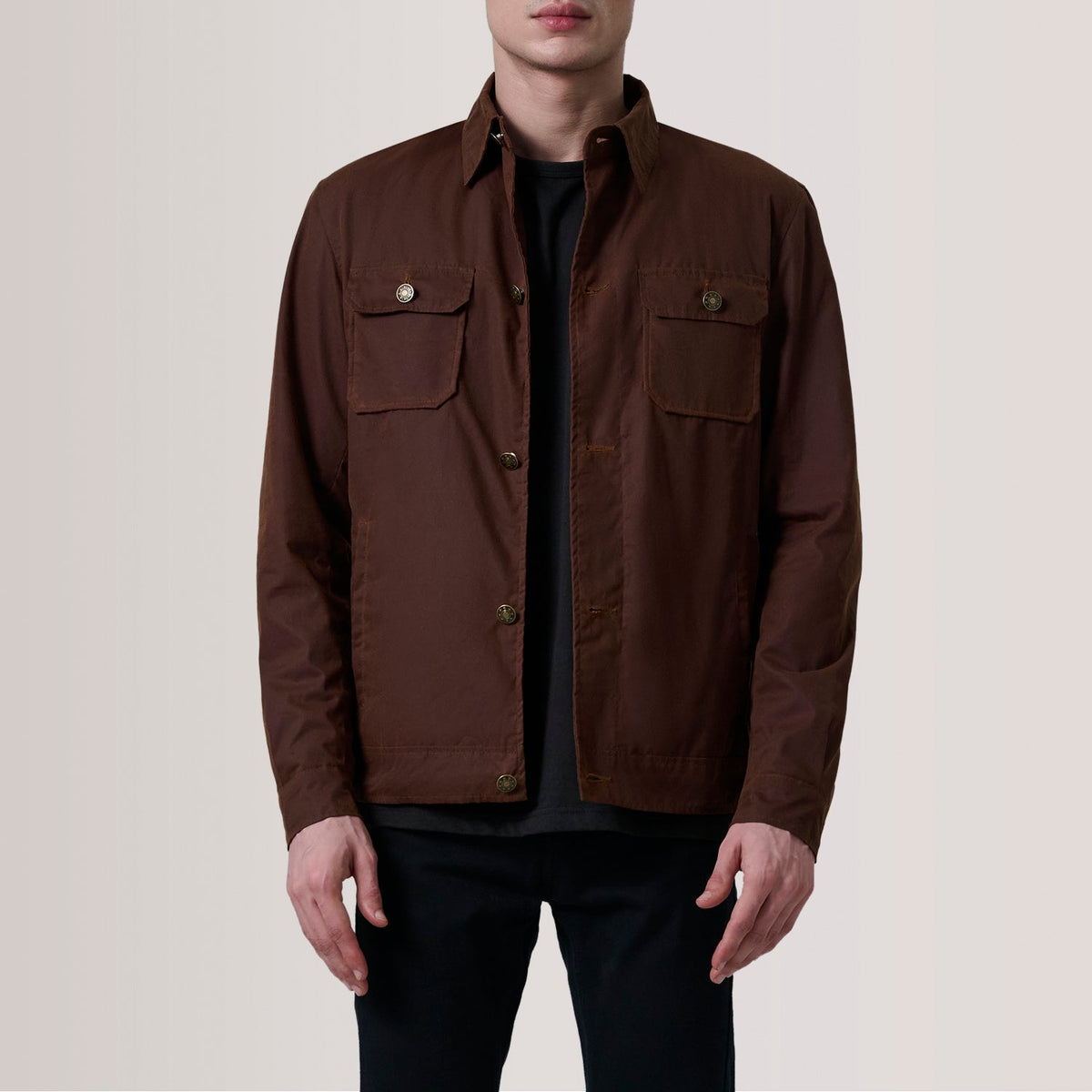 Irwin 棕色 Waxed Canvas Field 真皮夹克 男士 For Men in Brown Waxed Cotton Canvas - Front Profile View &amp; Tailored Silhouette | Buy Online