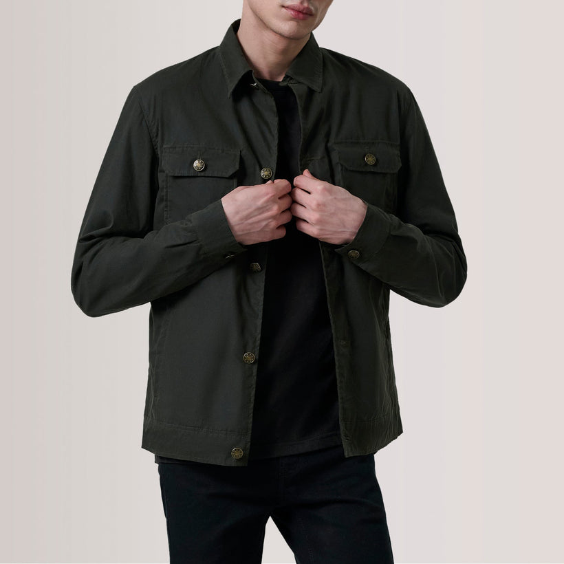 Irwin Olive Waxed Canvas Field 真皮夹克 男士