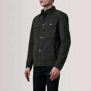 Irwin Olive Waxed Canvas Field 真皮夹克 男士 For Men - Lateral Side Profile View Showing Sleeve Cut &amp; Athletic Taper Fit
