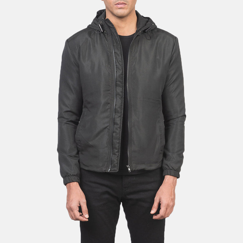 Jimmy 经典黑 Hooded Windbreaker 真皮夹克 男士