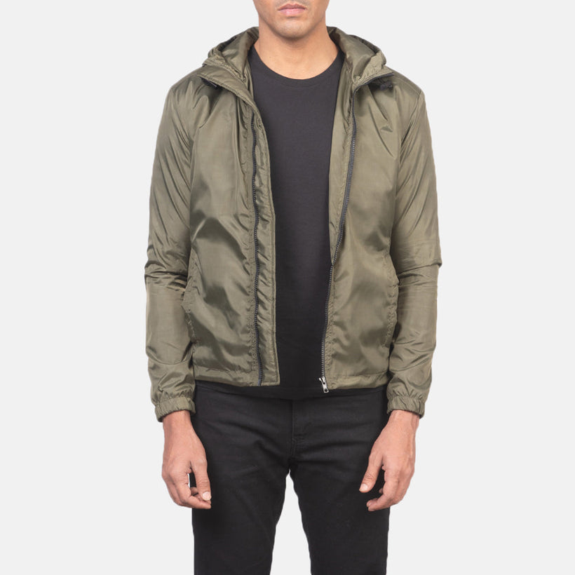 Jimmy 墨绿色 Hooded Windbreaker 真皮夹克 男士