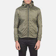 
细节特写 of High Neck with Hood & Zipper with wind flap Hardware on Jimmy 墨绿色 Hooded Windbreaker 真皮夹克 男士