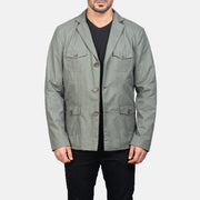 
Kajetan Grey Safari 真皮夹克 男士 in Grey Poly-Cotton - 正面版型与定制立体剪裁轮廓 | 官方商城选购