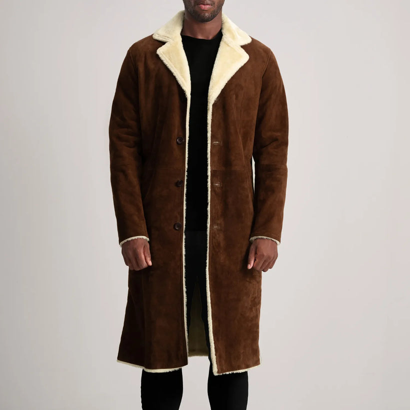 Kolby 复古棕 Suede Shearling 真皮大衣 男士