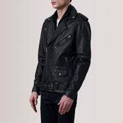 
Kole 经典黑 Leather Double Rider 真皮夹克 男士 For Men - 展现立体袖型与合身版型的侧身视角