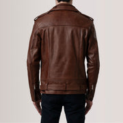 
细节特写 of Notch & Zipper & Waist Straps Hardware on Kole Waxed 复古棕 Leather Double Rider 真皮夹克 男士