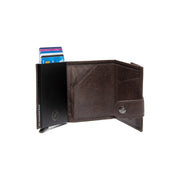 Varrano Full-Grain Leather Card Holder 女士 - Structured Side Profile Showing Gusset Depth &amp; Expansion Capacity