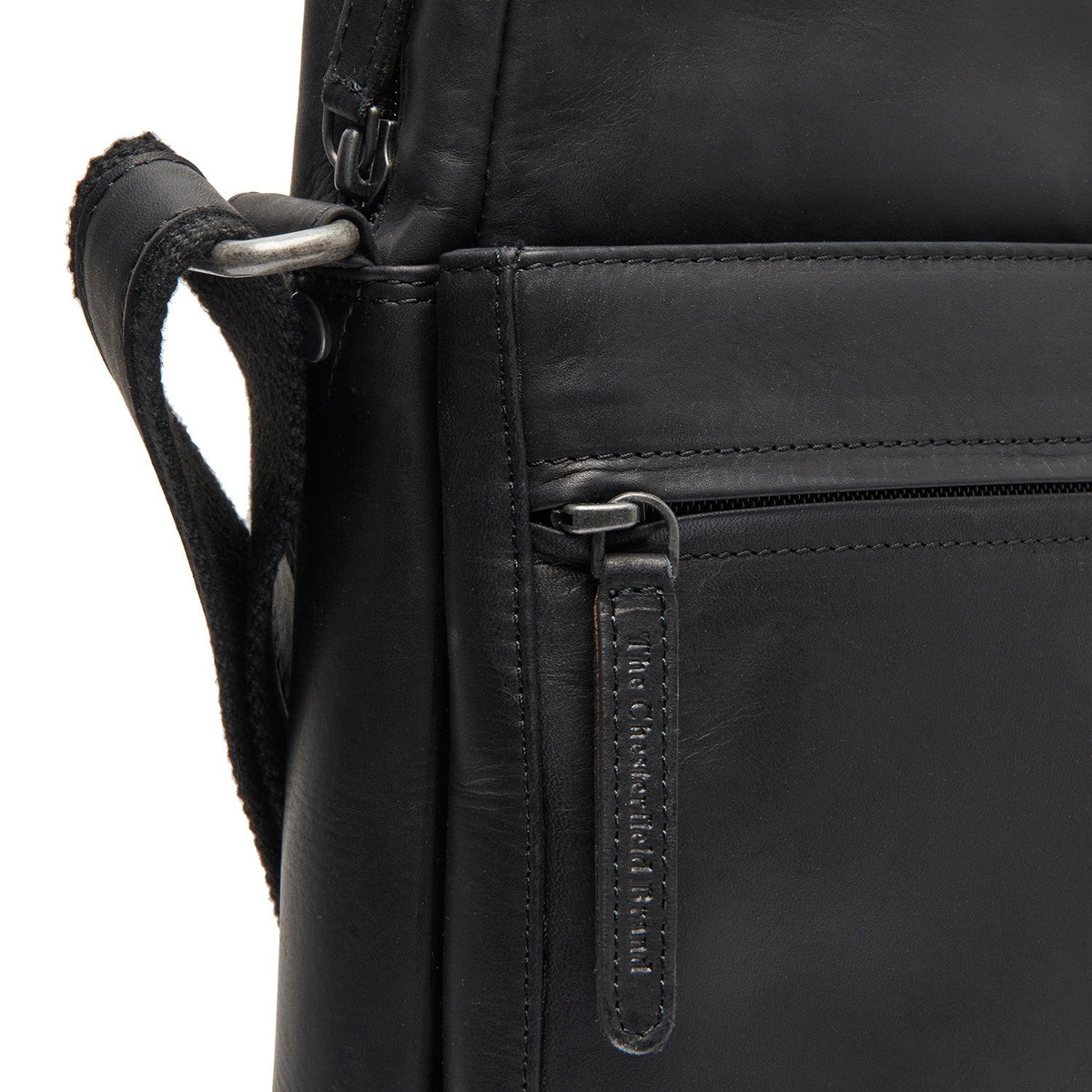 Anzora Full-Grain Leather Crossbody Bag 男士 - Structured Side Profile Showing Gusset Depth &amp; Expansion Capacity