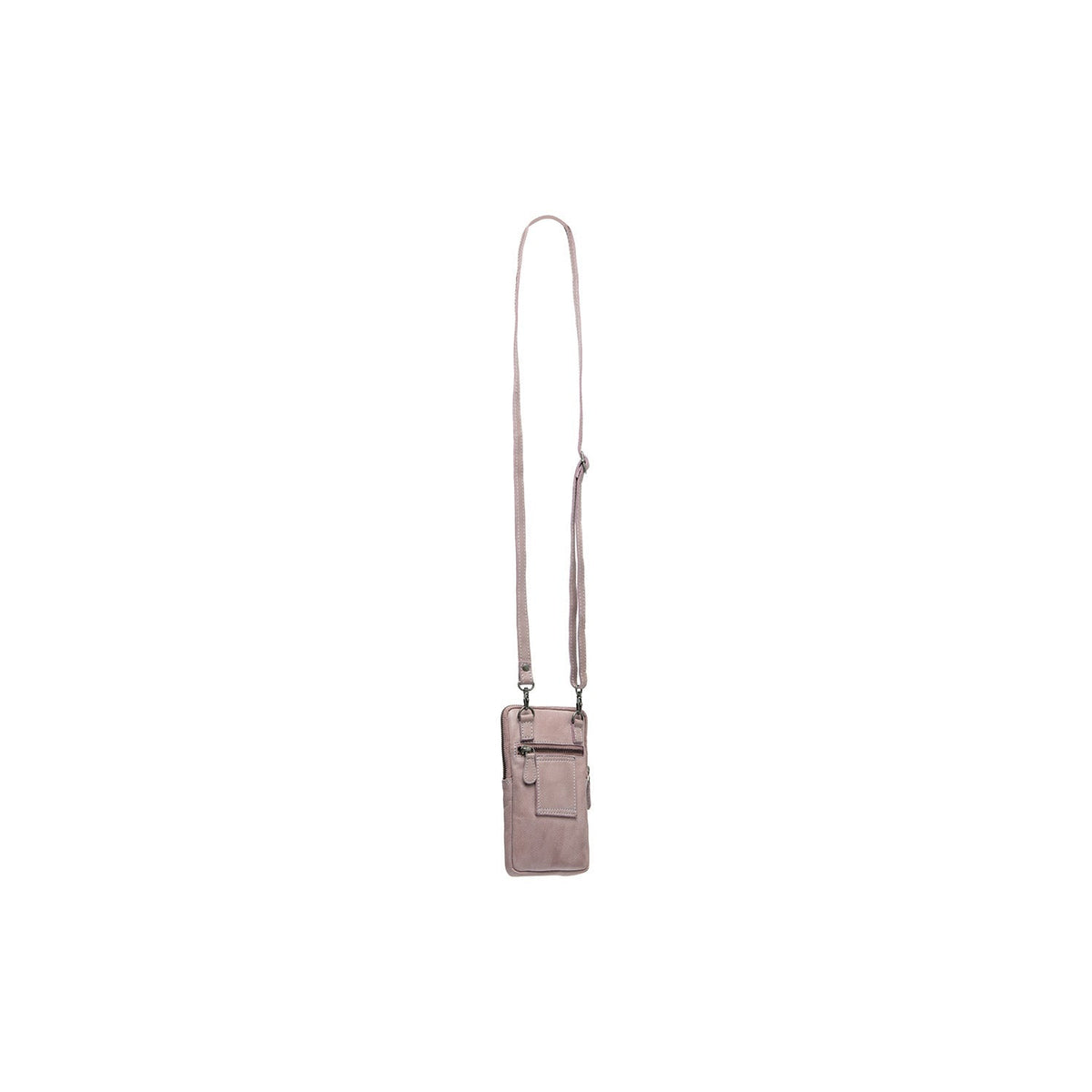 
模特上身效果： Salta 头层牛皮 Phone Bag 模特试穿展示（自然光垂坠质感）