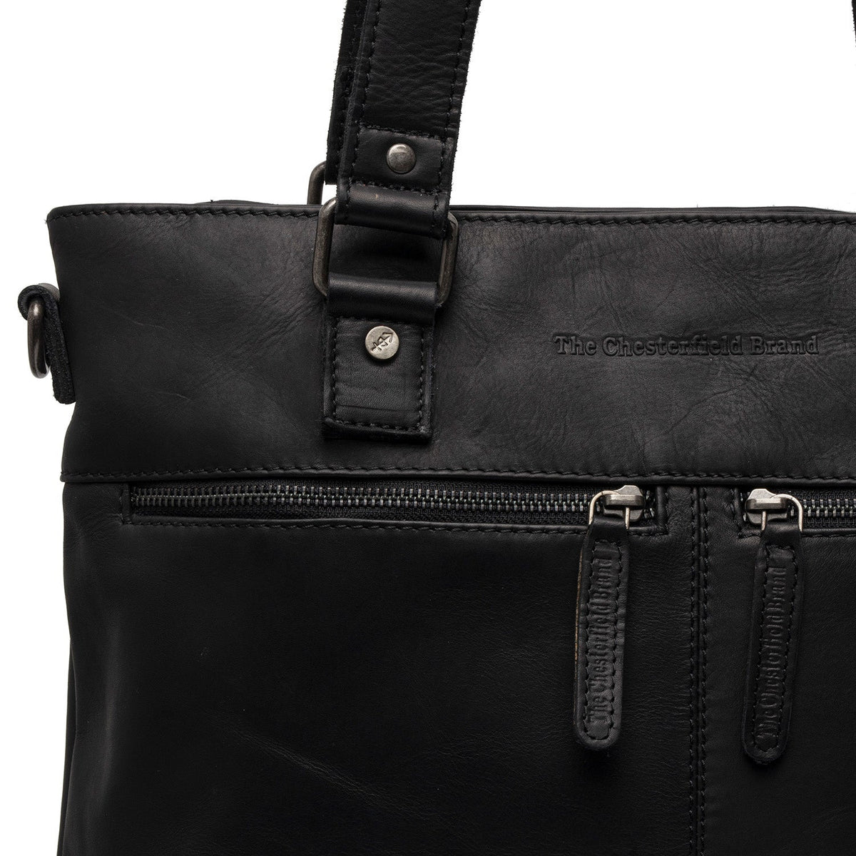 Solid Antique Brass Hardware &amp; Heavy-Duty Dual Zipper Detail on Rome Full-Grain Leather Shopper 女士