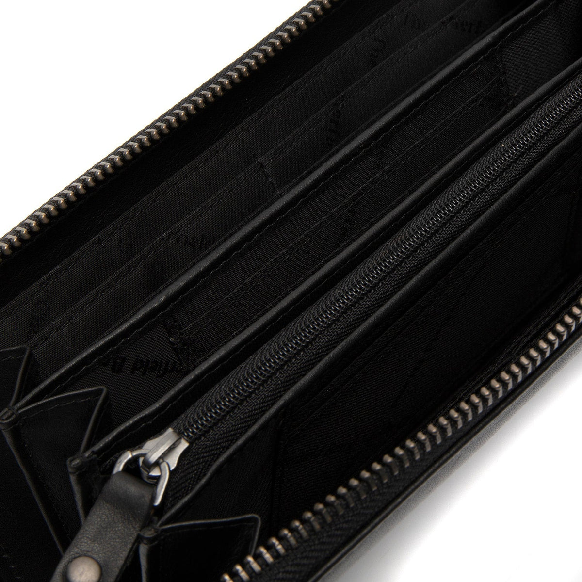 Solid Antique Brass Hardware &amp; Heavy-Duty Dual Zipper Detail on Cantara Full-Grain Leather Wallet 女士