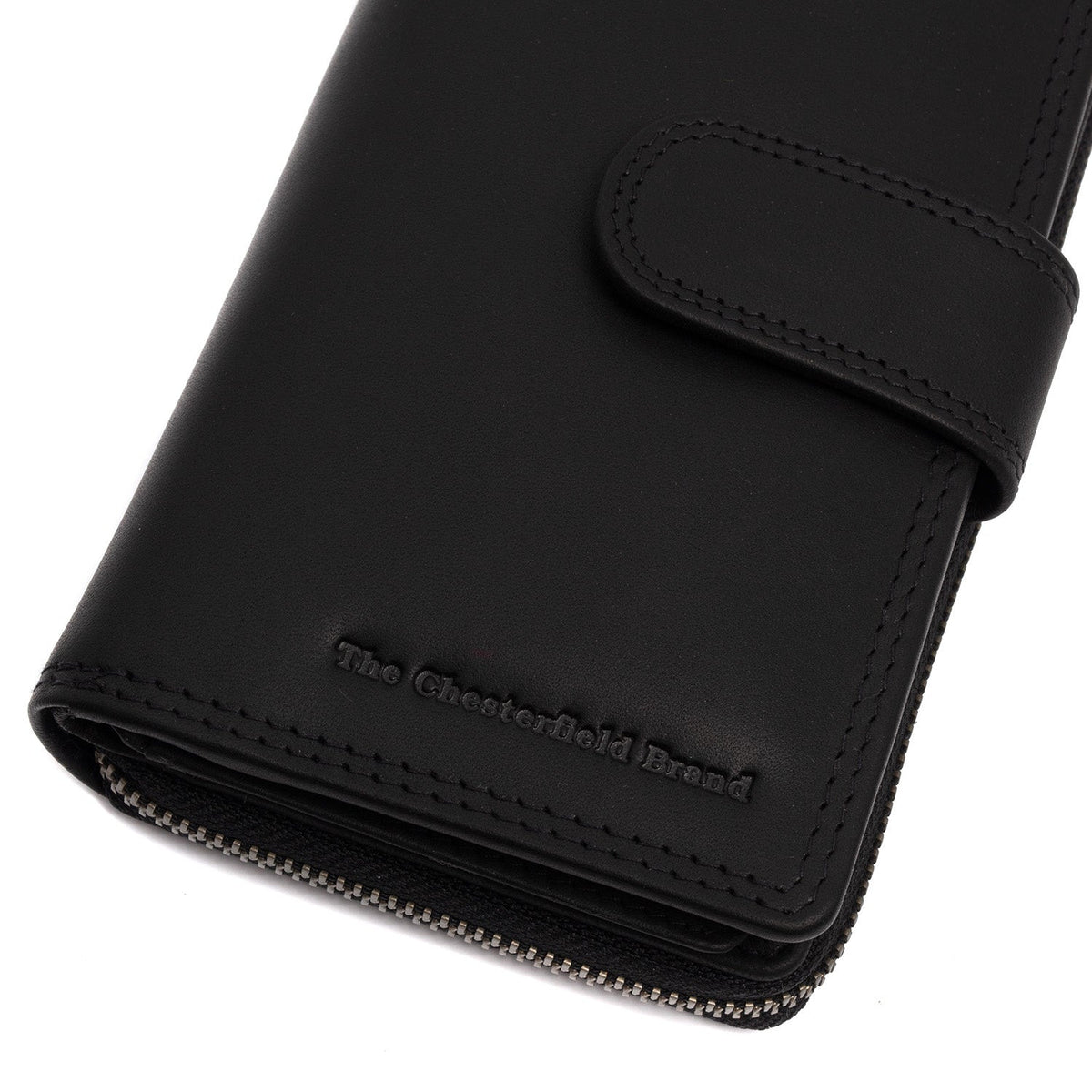 Solid Antique Brass Hardware &amp; Heavy-Duty Dual Zipper Detail on Charlotte Full-Grain Leather Wallet 女士