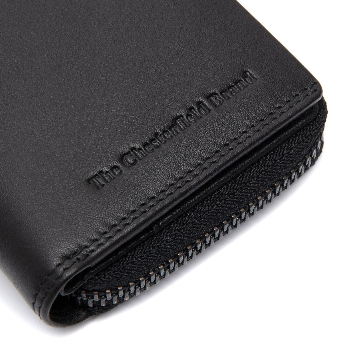 Solid Antique Brass Hardware &amp; Heavy-Duty Dual Zipper Detail on Lenwick Full-Grain Leather Wallet 女士