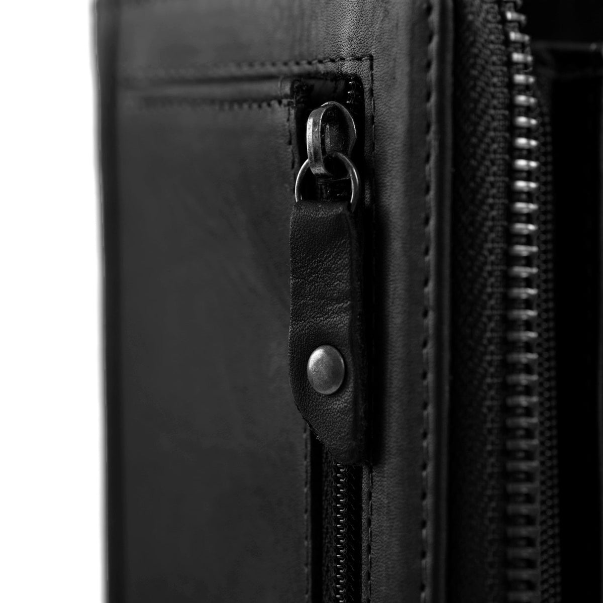 Solid Antique Brass Hardware &amp; Heavy-Duty Dual Zipper Detail on Nova Full-Grain Leather Wallet 女士
