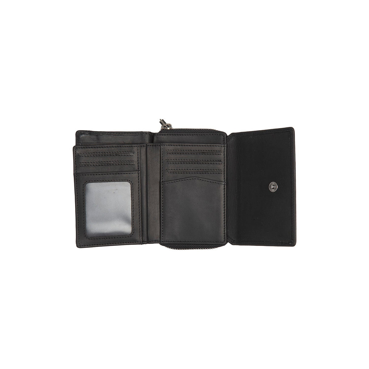 Sorraia Full-Grain Leather Wallet 女士 - Structured Side Profile Showing Gusset Depth &amp; Expansion Capacity