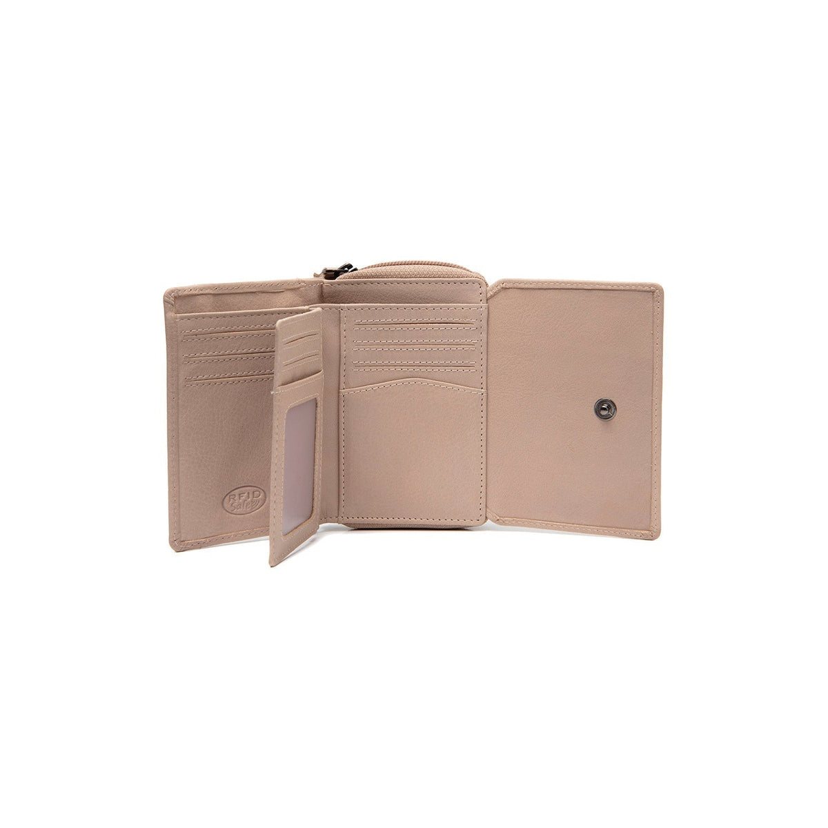 Zelan Full-Grain Leather Wallet 女士 - Structured Side Profile Showing Gusset Depth &amp; Expansion Capacity