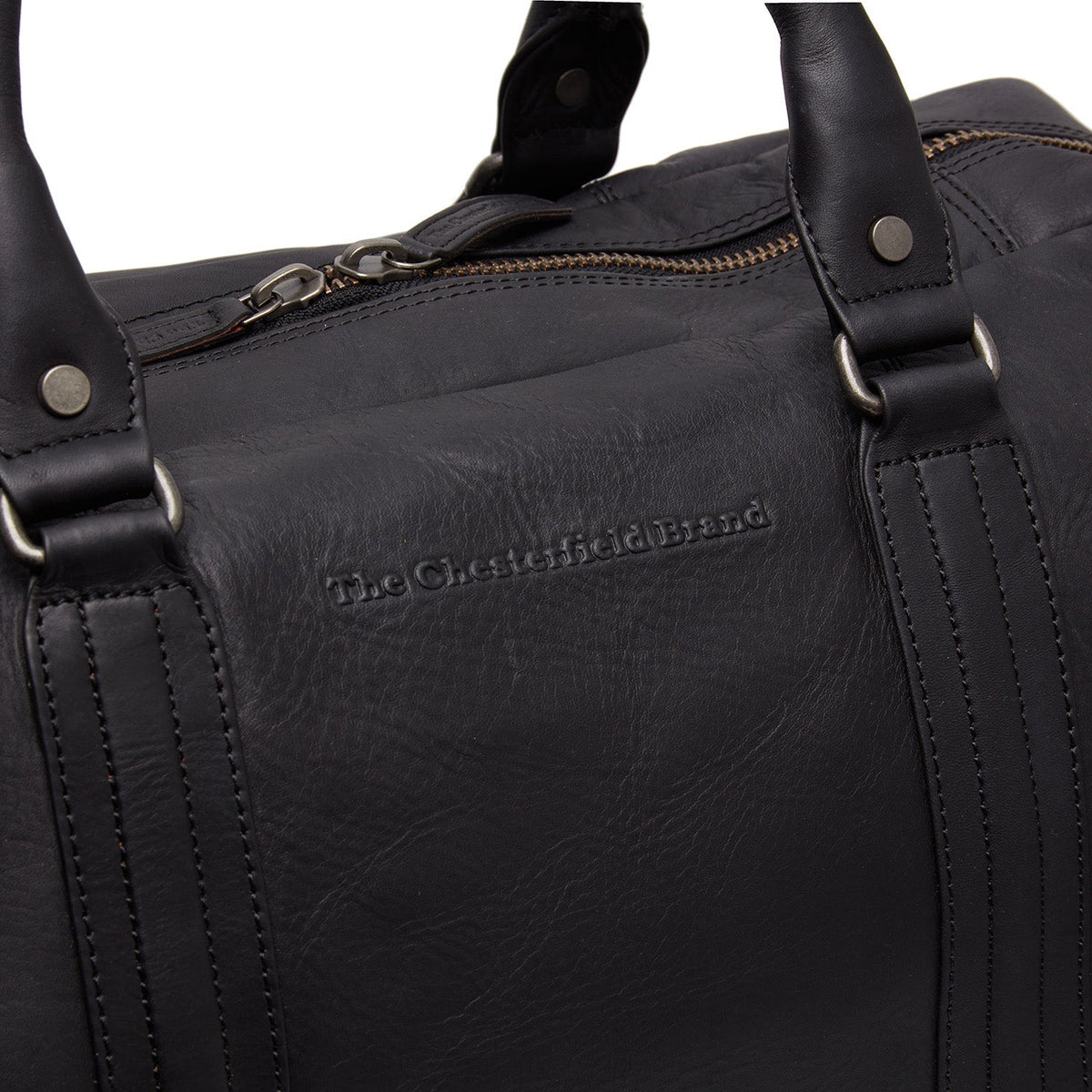 Solid Antique Brass Hardware &amp; Heavy-Duty Dual Zipper Detail on Perth Full-Grain Leather Weekender Bag 女士