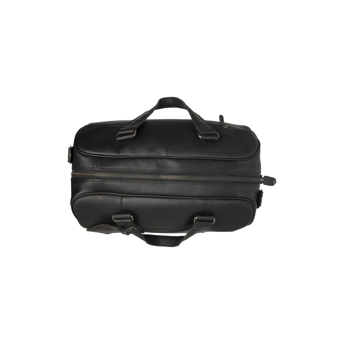 Solid Antique Brass Hardware &amp; Heavy-Duty Dual Zipper Detail on Volenza Full-Grain Leather Weekender Bag 女士
