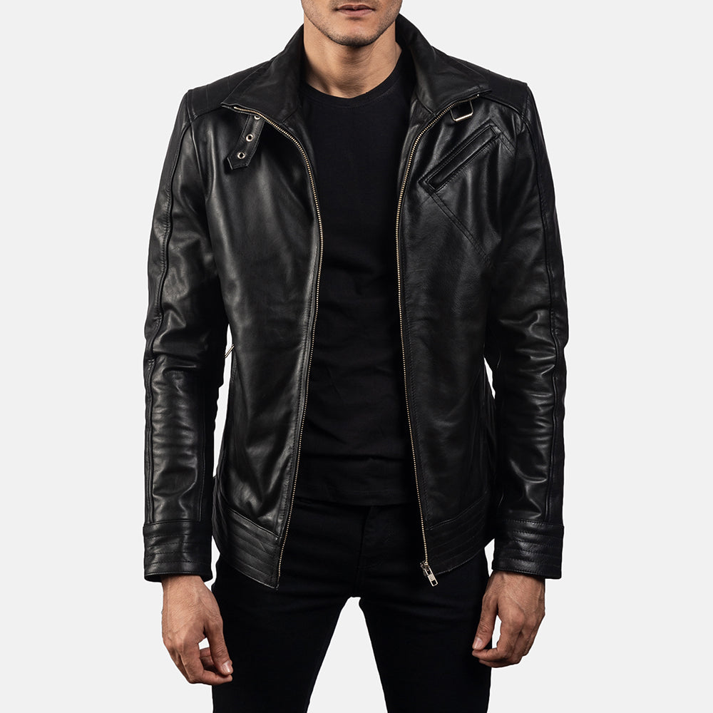 
Legacy 经典黑 真皮机车皮衣 男士 in Black Cowhide Leather - 正面版型与定制立体剪裁轮廓 | 官方商城选购