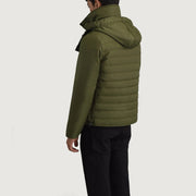 
Green Full-Grain Leather Hooded Jacket - 展现肩线贴合与利落下摆的背部视角