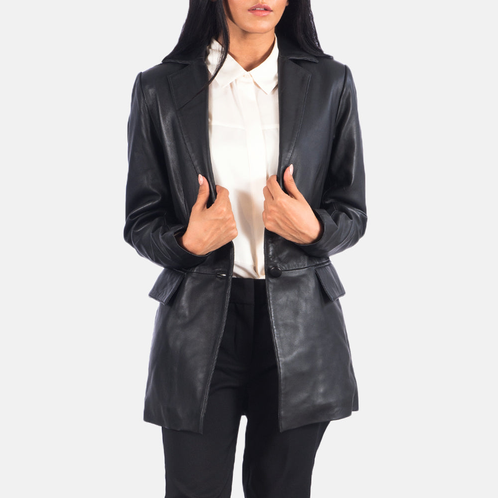 Open Hem &amp; Hem Craftsmanship Construction Detail on Marilyn Tan Brown Leather Blazer
