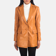 Marilyn Tan Brown Leather Blazer in Tan Brown Sheepskin Leather - 正面细节与立体剪裁修身版型 | 官方线上选购