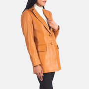 Tan Brown Sheepskin leather Blazer - 展示肩部贴合剪裁与利落下摆的背面细节