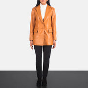 Marilyn Tan Brown Leather Blazer - 展示利落袖形与运动流线轮廓的侧身轮廓