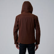 Close-Up Detail of Hooded &amp; Zipper with placket Hardware on Marlo 棕色 Canvas Hooded Work 真皮夹克 男士 For Men