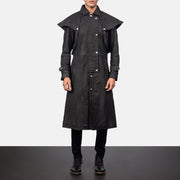 
Maverick 经典黑 Leather Duster 男士 in Distressed Black Sheepskin Snuffed - 正面版型与定制立体剪裁轮廓 | 官方商城选购