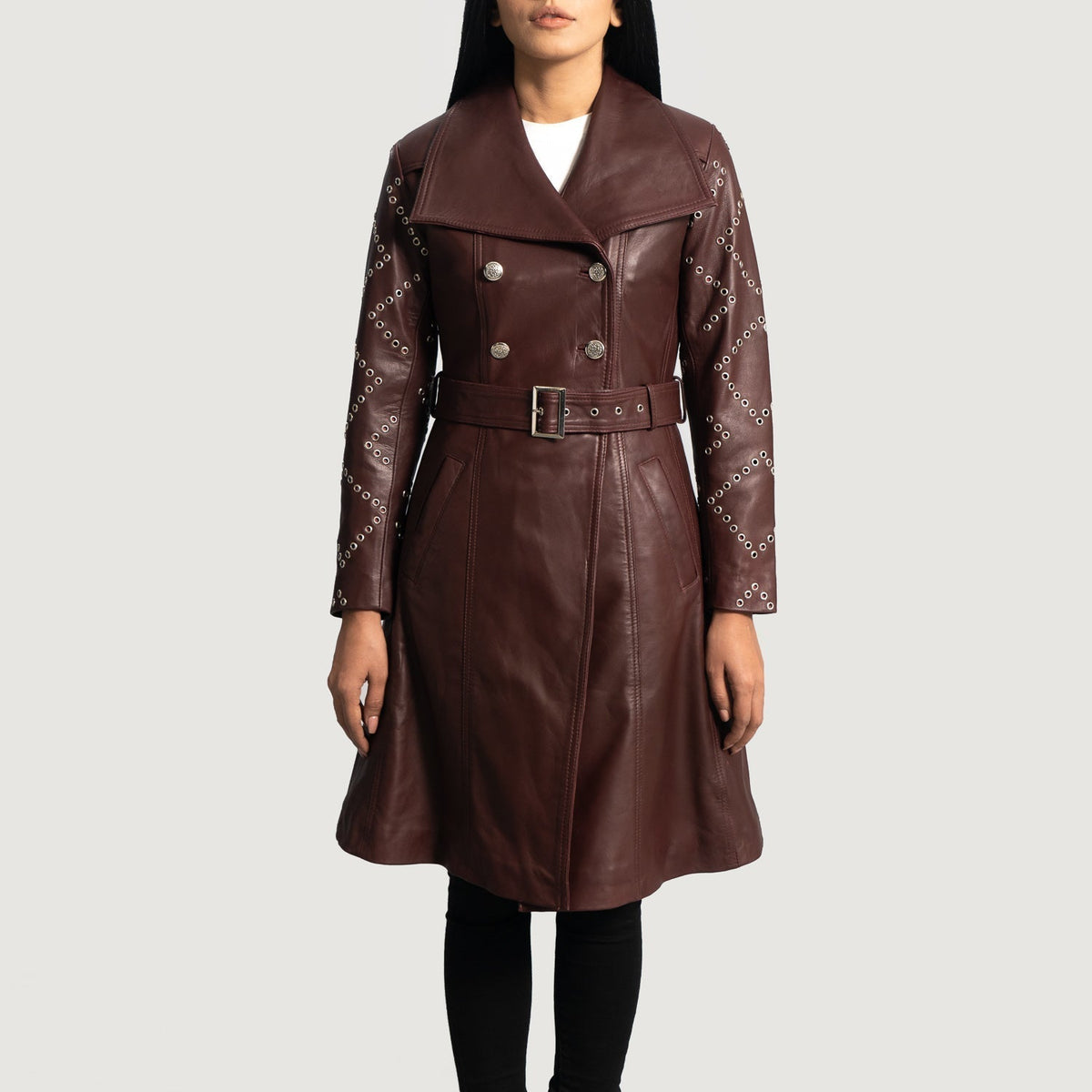 
Missoni 栗褐色 真皮风衣大衣 女士 in Maroon Sheepskin Leather - 正面版型与定制立体剪裁轮廓 | 官方商城选购