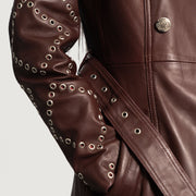 
细节特写 of Notch & Button & Waist belt Hardware on Missoni 栗褐色 真皮风衣大衣 女士