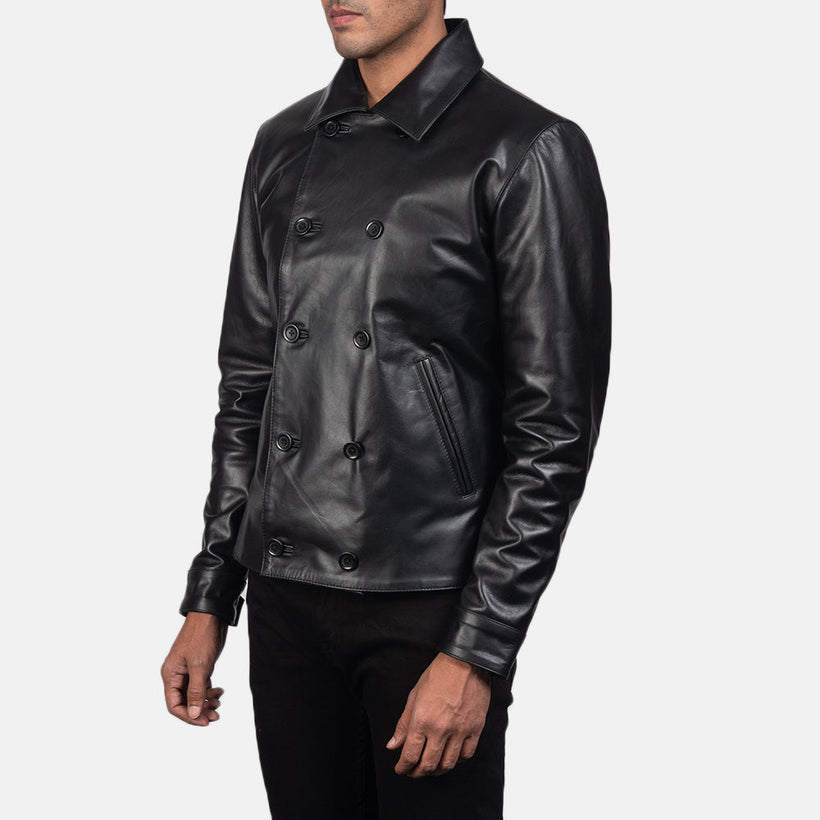 Mod 经典黑 Leather Peacoat 男士