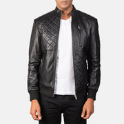Moda Black Leather Bomber Jacket in Black Sheepskin Leather - 正面细节与立体剪裁修身版型 | 官方线上选购