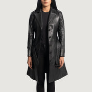 
Moonlight 经典黑 真皮风衣大衣 女士 in Black Sheepskin Leather - 正面版型与定制立体剪裁轮廓 | 官方商城选购