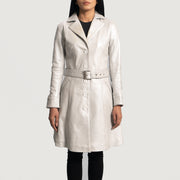 
Moonlight Silver 真皮风衣大衣 女士 in Silver Sheepskin Leather - 正面版型与定制立体剪裁轮廓 | 官方商城选购